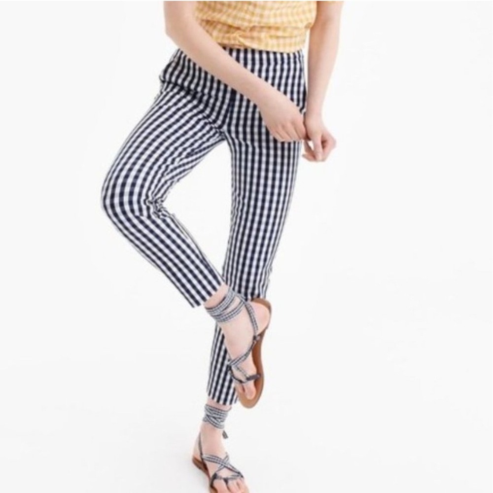 J.Crew Martie Pants Womens 4 Blue Gingham Cropped Side Zip Pocket Preppy Coastal